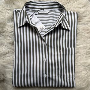 Olive green/white Stripe Button-down, Size M